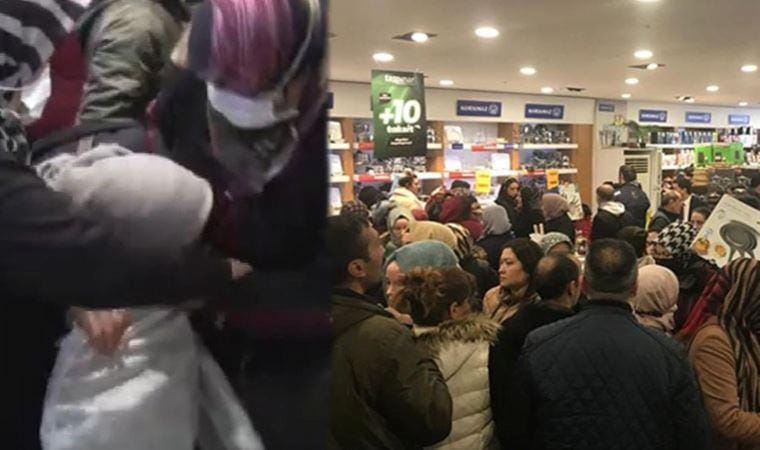 ‘Şiddet her yerde’ Mağazada yaşanan izdihamda vatandaşlar tencere için birbirini ısırdı