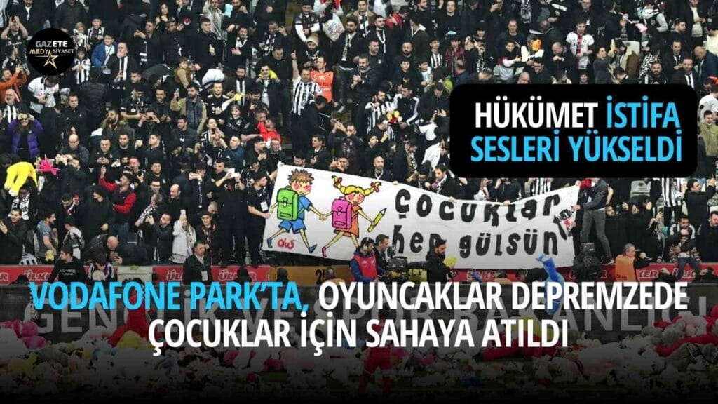 Vodafone Park’ta, oyuncaklar depremzede çocuklar için sahaya atıldı